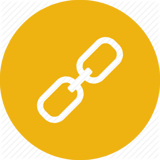 A white chain icon on a yellow background circle